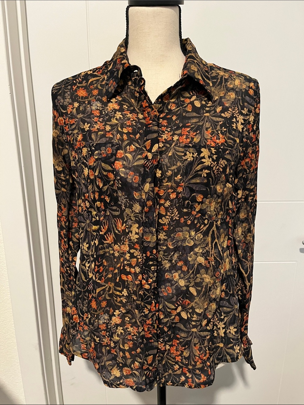 Peruvian Connection Floral Botanical Button Front Shirt Boho Cottagecore